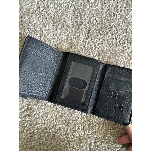 Men’s Harley-Davidson Trifold Leather Wallet Black Biker Bar & Shield Logo - Picture 3 of 8